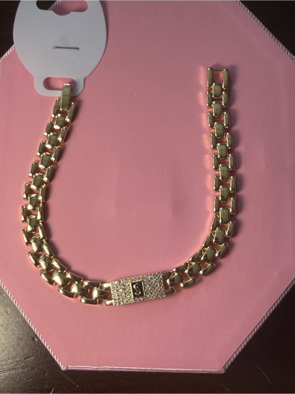 Gold-Tone Statement Link Necklace with Pavé Accent